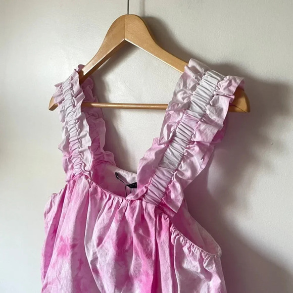 Zara Poplin Tie Dye Ruffle Shoulder Tank Top Sz M  NWT - Picture 5 of 8